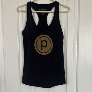 Fitted Black Sleeveless Tank Top with Gold Logo